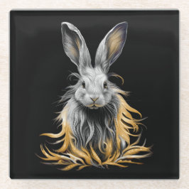 Phantastisches graues Kaninchen am Feuer Glasuntersetzer