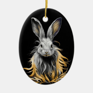 Phantastisches graues Kaninchen am Feuer Keramik Ornament