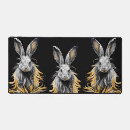 Phantastisches graues Kaninchen am Feuer Schreibtischunterlage