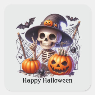 Phantastisches Halloween-Skelett anpassbar Quadratischer Aufkleber