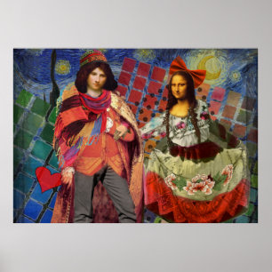 Phantastisches Lustiges Mona-Lisa-Paar Whimsical Poster
