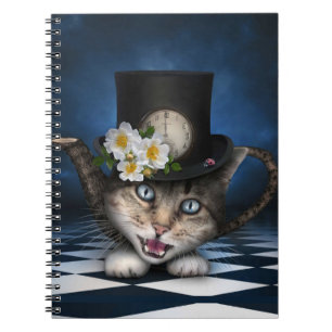 Phantastisches Mad Hatter Teapot Kat Whimsisches D Notizblock