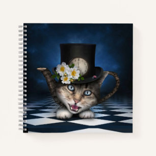 Phantastisches Mad Hatter Teapot Kat Whimsisches D Notizbuch