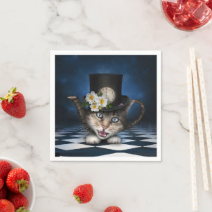 Phantastisches Mad Hatter Teapot Kat Whimsisches D Serviette