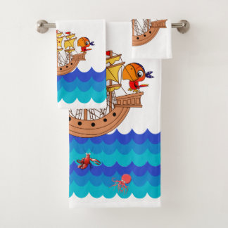 Phantastisches Marinedesign mit Piratenschiff Badhandtuch Set