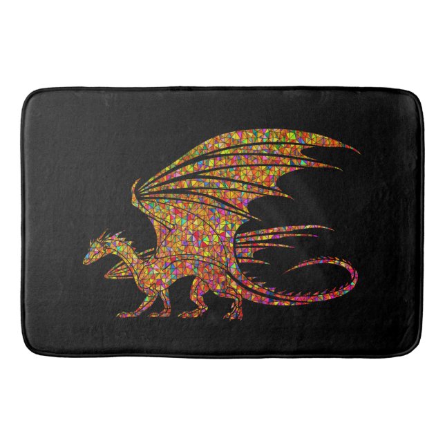 Phantastisches Mosaik Rustikaler Drache auf schwar Badematte (Vorderseite)
