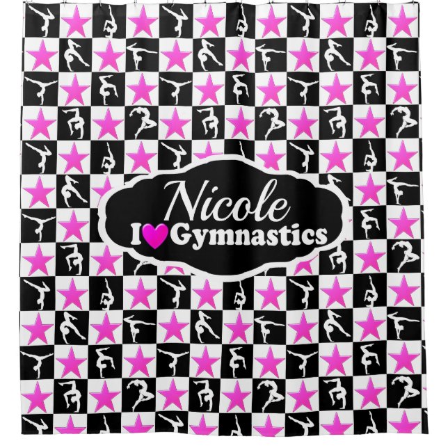 PHANTASTISCHES PINK- UND SCHWARZES GYMNASTIK-DESIG DUSCHVORHANG (Vorderseite)