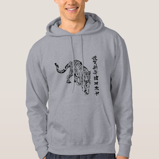 Phantastisches schwarzes Tigerdesign für ihn grau Hoodie (Vorderseite)