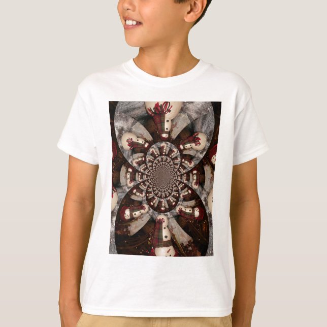 Phantastisches Snowman Kaleidoskop Design T-Shirt (Vorderseite)