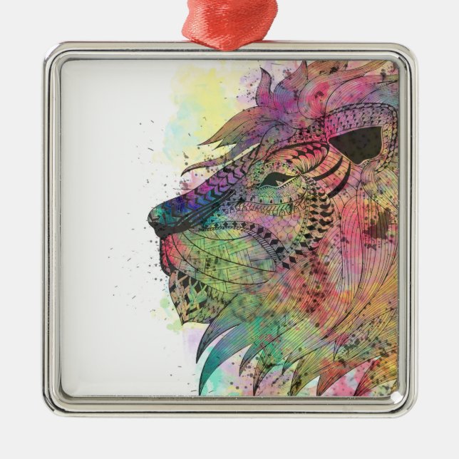 Phantastisches Tribal-Aquarellendesign Silbernes Ornament (Vorne)