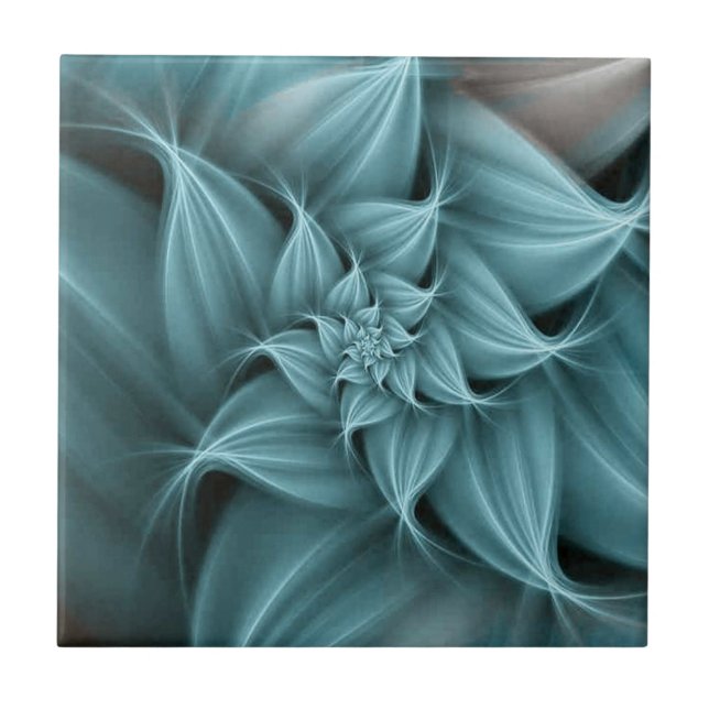 Phantastisches türkisfarbenes Blume Fraktal Fliese (Vorderseite)