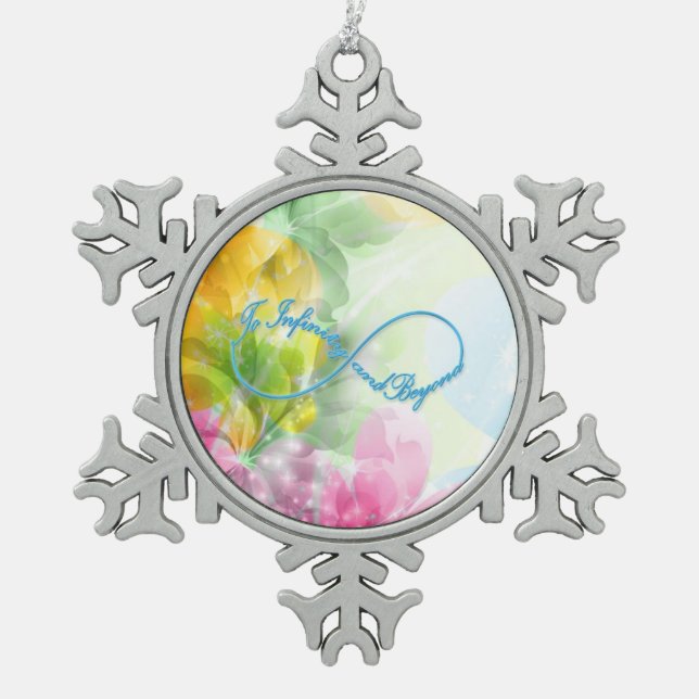 Phantastisches Unendlichkeitssymbol "Bis zur Unend Schneeflocken Zinn-Ornament (Vorderseite)