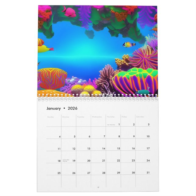 Phantastisches Unterwasser Fluorescent Coral Reef  Kalender (Jan 2026)