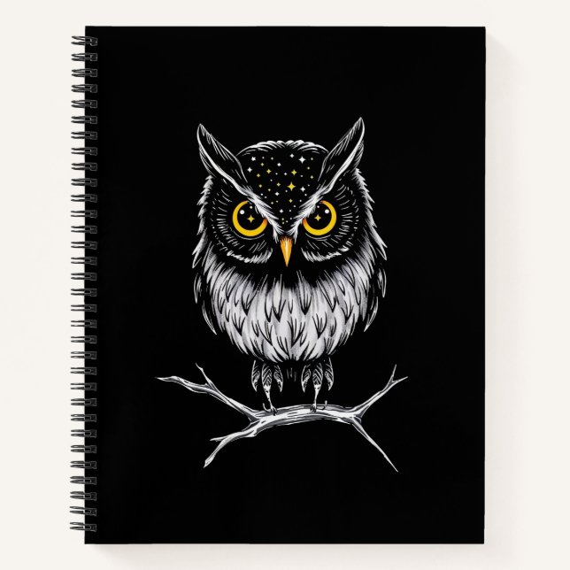 Phantom-Eule-Minimalist-Linienkunst-Notizbuch Notizbuch (Vorderseite)