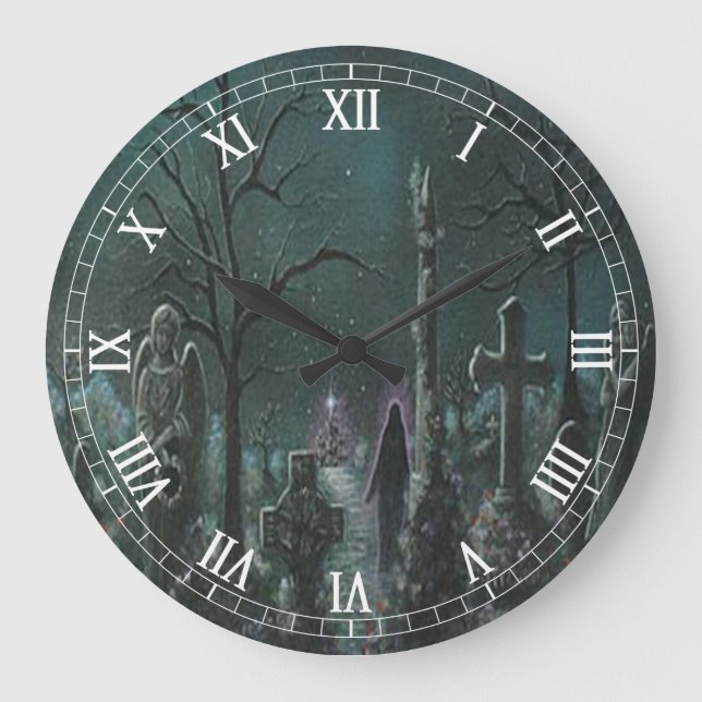 Phantom Graveyard Round Roman Numerals Clock Große Wanduhr (Vorderseite)