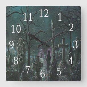Phantom Graveyard Square Clock Quadratische Wanduhr