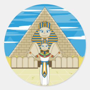 Pharao u. große Sphinx von Giseh-Aufkleber Runder Aufkleber