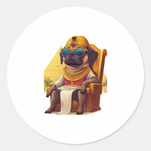 Pharaoh Mops � antiker Ägypter Hund Runder Aufkleber (Vorderseite)