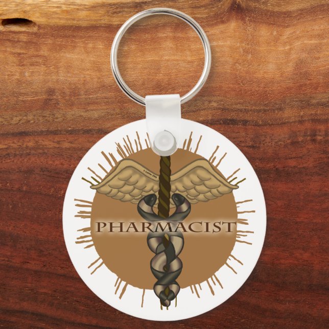 Pharmacist Caduceus custom name key chain Schlüsselanhänger (Vorderseite)