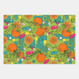 Pharmacist Retro Citrus RX Pattern Wrapping Paper Geschenkpapier Set