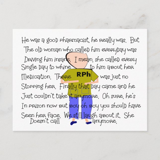 PHARMACIST Story ARt "Er hat es verloren!" Postkarte (Vorderseite)