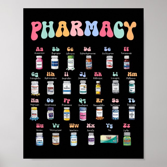 Pharmacy Alphabet Doktor der Pharmacy Tech Medicin Poster (Vorne)