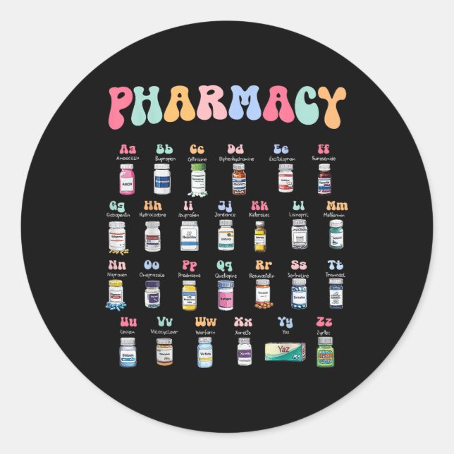 Pharmacy Alphabet Doktor der Pharmacy Tech Medicin Runder Aufkleber (Vorderseite)