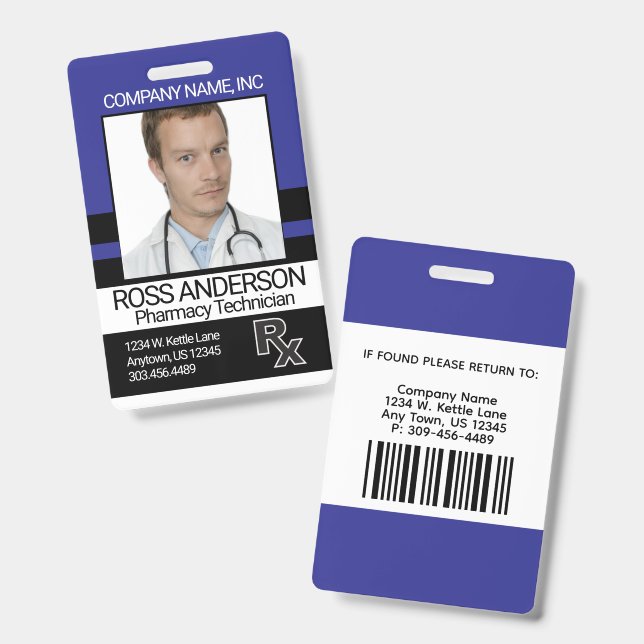 Pharmacy - Blue, Black and White Badge Ausweis (Vorder- & Rückseite)