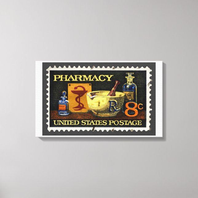 Pharmacy-Briefmarke mit einer Schüssel Hygei Leinwanddruck (Vorderseite)