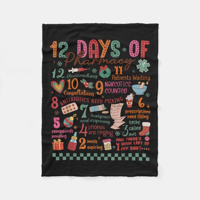 Pharmacy Christmas Shirt - 12 Days Of Pharmacy Tec Fleecedecke (Vorderseite)