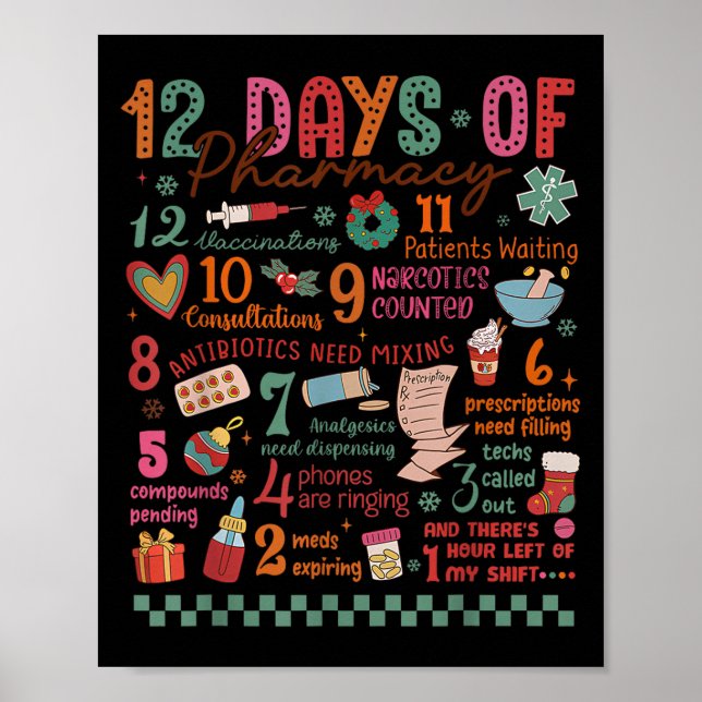 Pharmacy Christmas Shirt - 12 Days Of Pharmacy Tec Poster (Vorne)