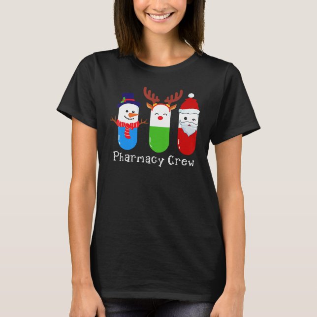 Pharmacy Crew Santa Snowman Rentiere Weihnachten T-Shirt (Vorderseite)
