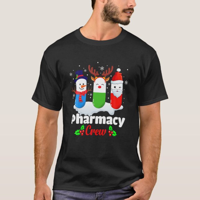 Pharmacy Crew Weihnachten Pillen Snowman Reindei S T-Shirt (Vorderseite)