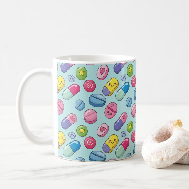 Pharmacy Happy Pills Kawaii Smileys Kaffeetasse (Mit Donut)