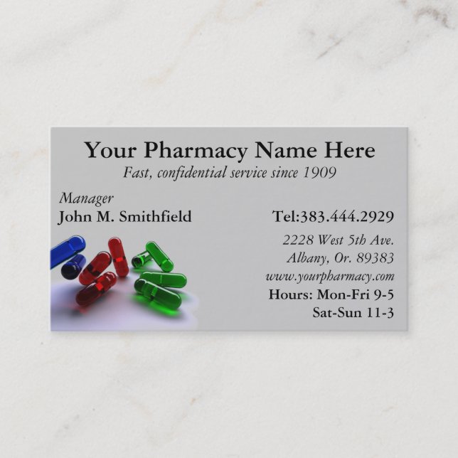 Pharmacy Pharmacist Medication List Business Card Visitenkarte (Vorderseite)