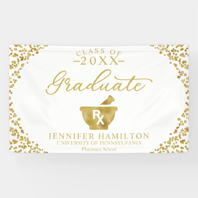 Pharmacy School White Gold Abschluss Banner (Horizontal)