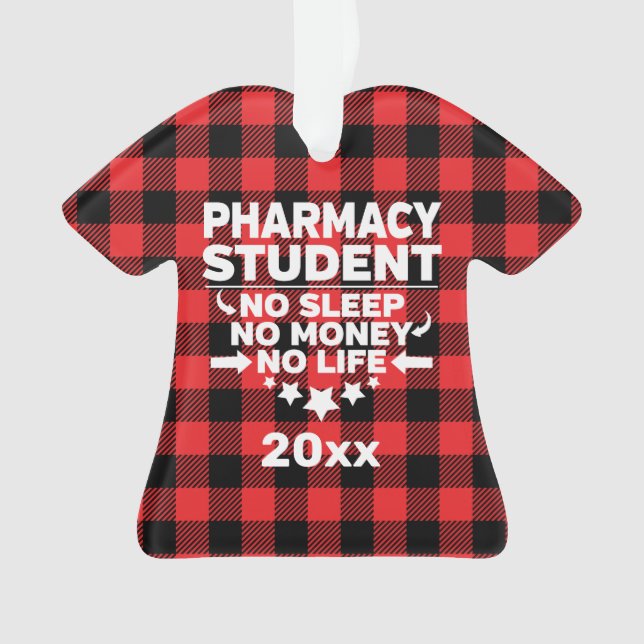 Pharmacy Student No Life Money Sleep Red Kariert Ornament (Vorderseite)