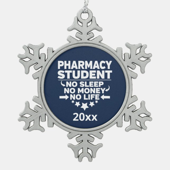 Pharmacy Student No Sleep Life Athletic Navy Schneeflocken Zinn-Ornament (Vorderseite)