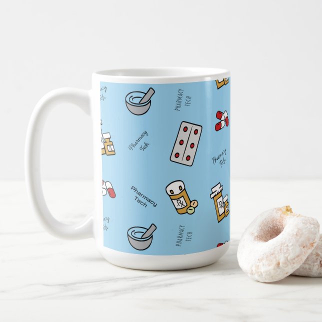 Pharmacy Tech Icons auf blue Coffee Tasse (Mit Donut)