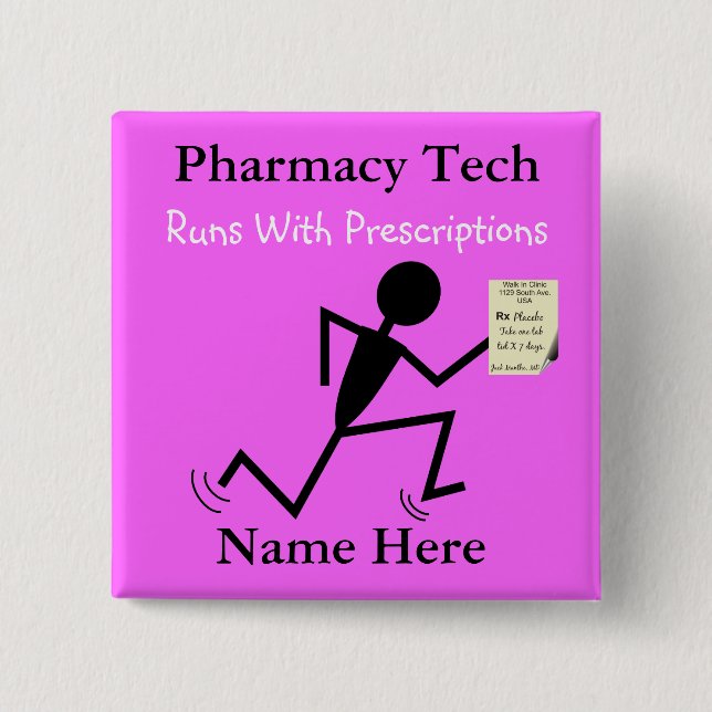 Pharmacy Tech Name Buttone Abzeichen Pink Button (Vorderseite)