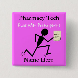 Pharmacy Tech Name Buttone Abzeichen Pink Button