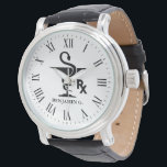 Pharmakologie Individuelle Name Schüssel Hygenia-S Armbanduhr<br><div class="desc">Eine Uhr des individuelle Name-Apothekers mit der Schüssel Hygenia und RX Symbol. Die Uhr verfügt auch über eine optionale römische numerische Schrift.</div>