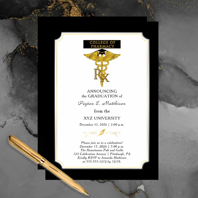 Pharmazeutische Uni |Abschluss Toxikologie Einladung (Elegant Formal College of Pharmacy Pharmacist Graduation Announcement and Grad Party Invitation)