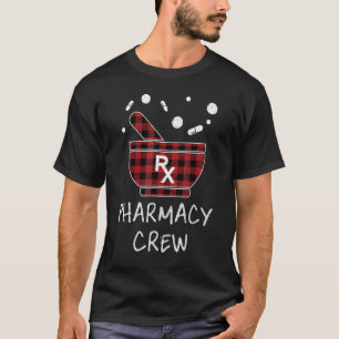 Pharmazie Crew Roter Karierter Apotheker Bowl Pill T-Shirt