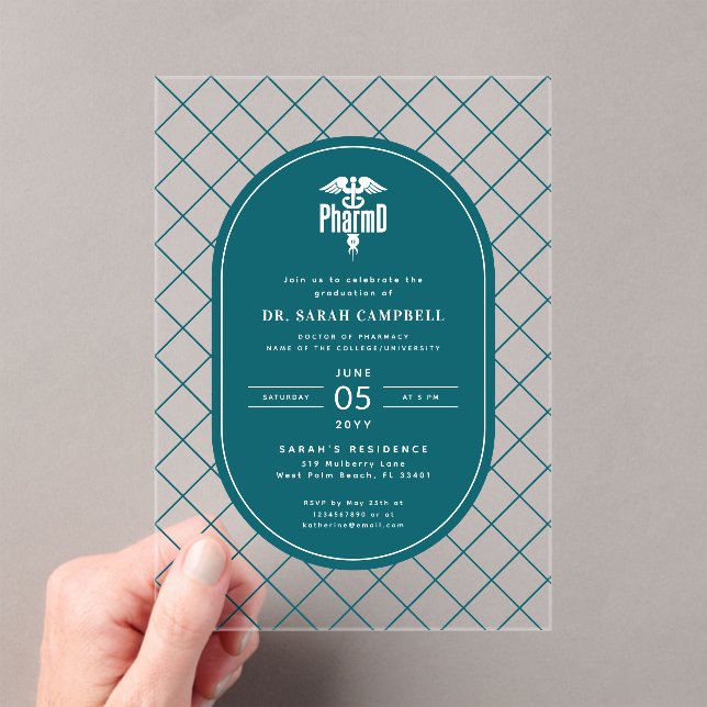 PharmD Doktor der Pharmazie Abschluss Karo Muster Acryleinladungen (Insitu (Handheld))