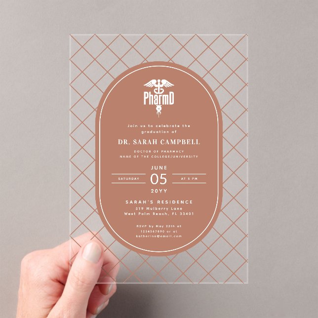 PharmD Doktor der Pharmazie Abschluss Karo Muster Acryleinladungen (Insitu (Handheld))