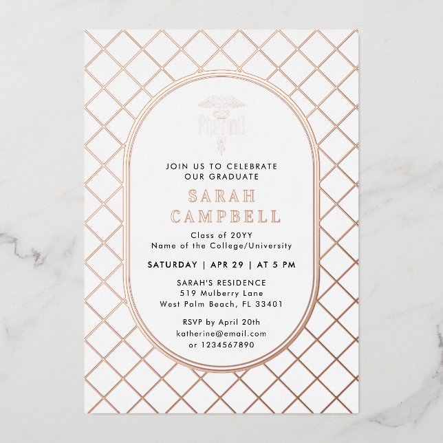 PharmD Doktor der Pharmazie Abschluss Karo Muster Folieneinladung (Vorderseite)