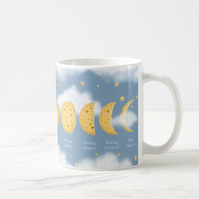 Phasen der Käse Moon Gray Sky Lunar Diagramm Kaffeetasse (Rechts)