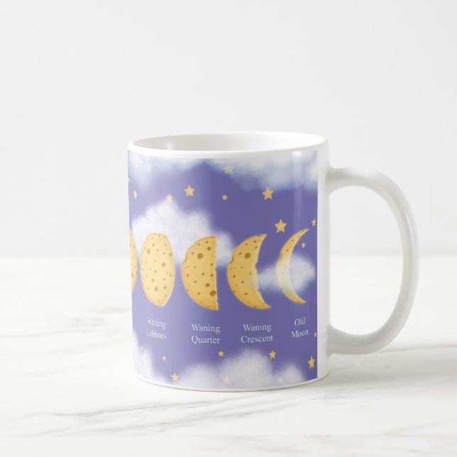 Phasen der Käse Moon Lavender Sky Lunar Diagramm Kaffeetasse (Rechts)