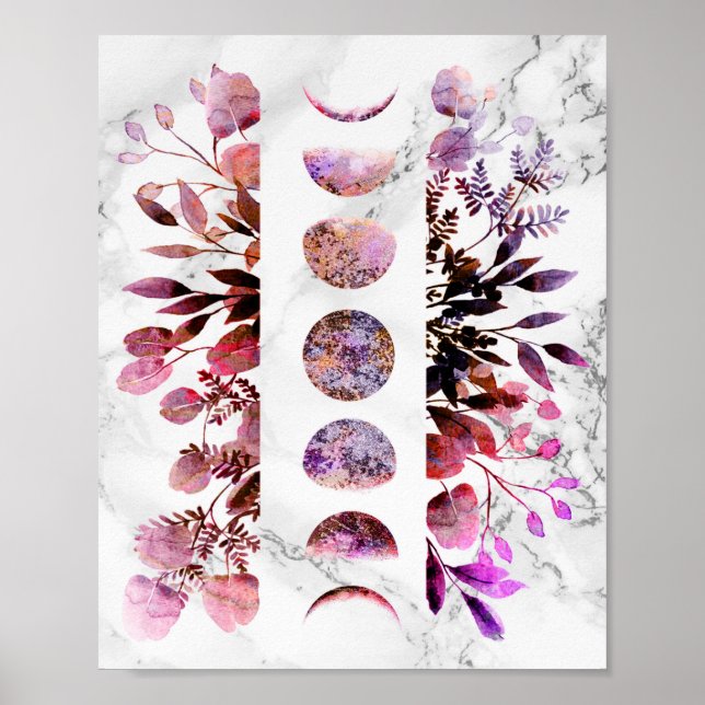 Phasen des botanischen Amethyst Opal Moon Poster (Vorne)